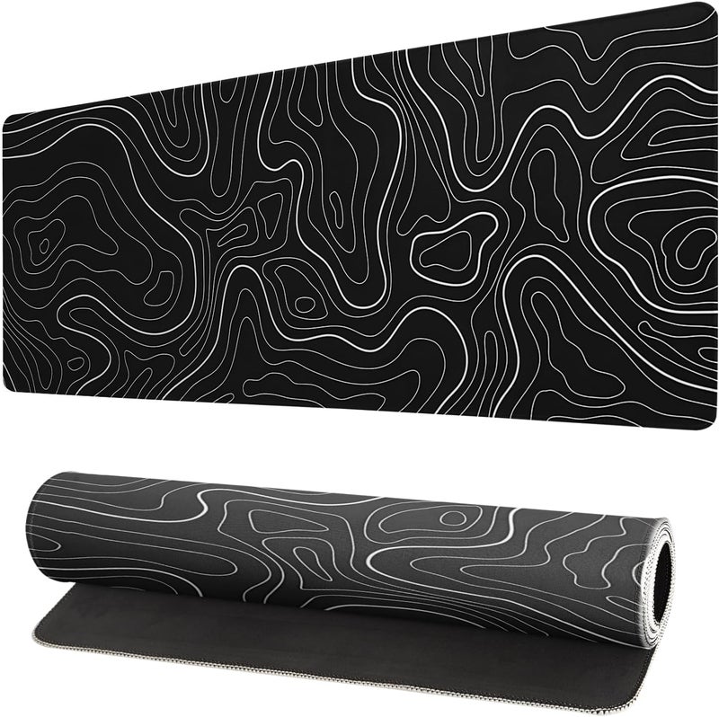 Brecoy Extended Gaming Mouse Pad, Large Gaming Mouse Waterproof with Stitched Edges, Non-Slip Desktop Pad for Home and Office, Level Up Your 31.5x11.8 Inch… (Black Topographic) - Image 1